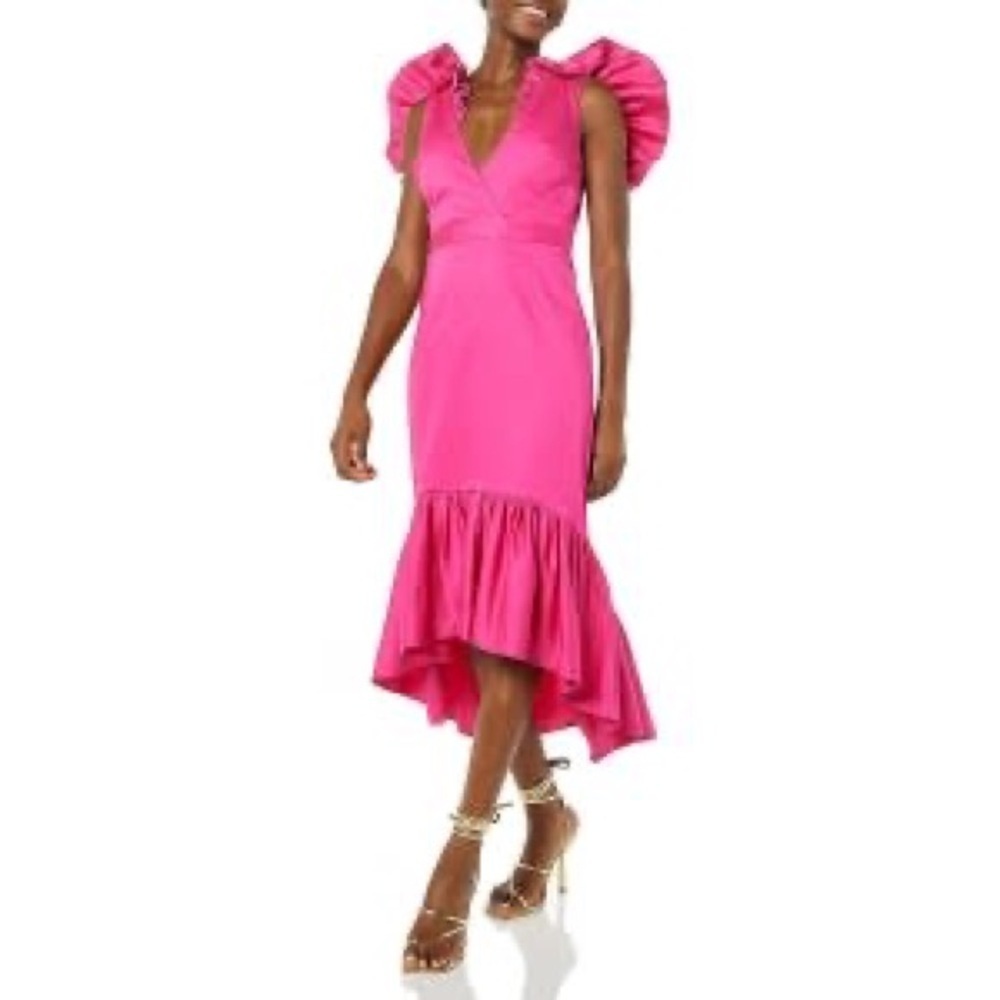 Elegant Pink Ruffle Sleeve Dress